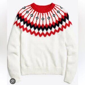 J CREW Fair Isle White and Red and Navy Patterned Women's Cotton Sweater Size S